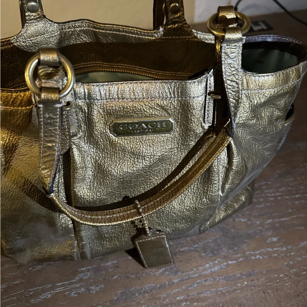 Coach Gold Metallic Tote Bag with Double Handles - Picture 3 of 3